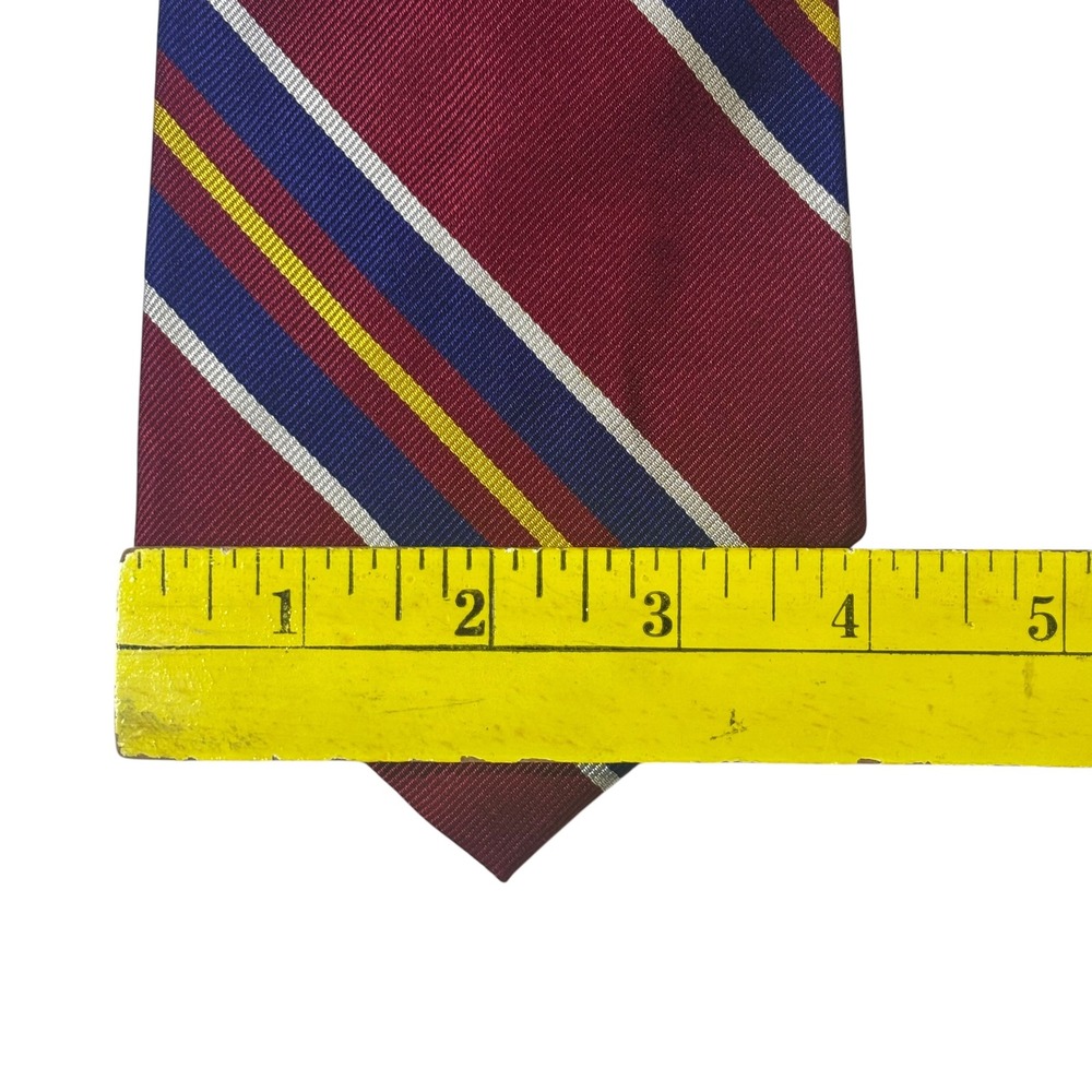 Polo Ralph Lauren Silk Tie Burgundy Navy Blue Gold Striped Regimental USA Made - Picture 7 of 7